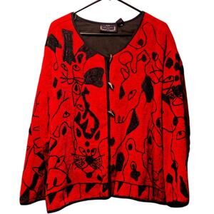 Life style plus abstract animal red cardigan size 2x